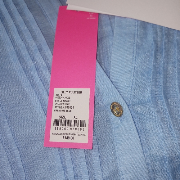 Lilly Pulitzer 100% Linen Sarasota Tunic in Frenchie Blue XL NWT - Picture 8 of 10